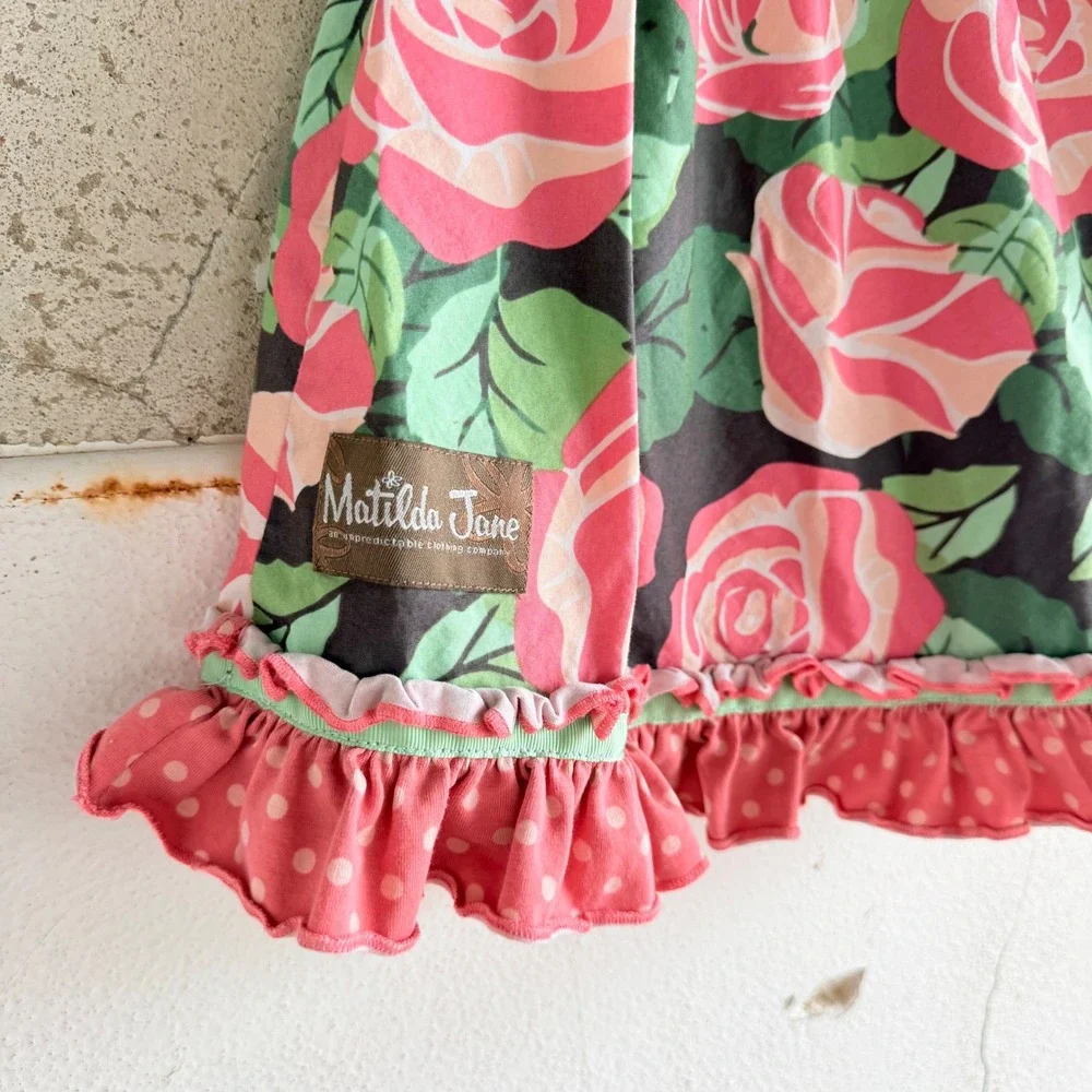Matilda Jane Dress Floral Gingham Ruffles Pink‎ Green Girls 6